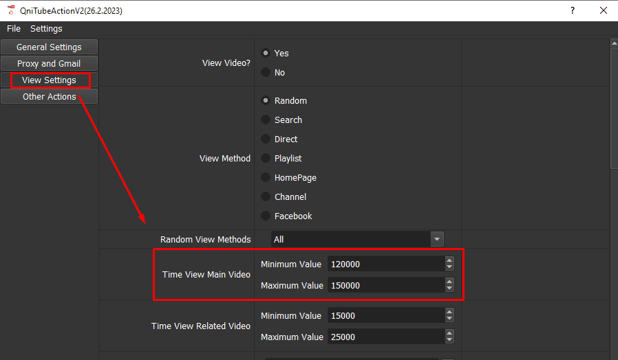 View Settings - YouTube View Bot
