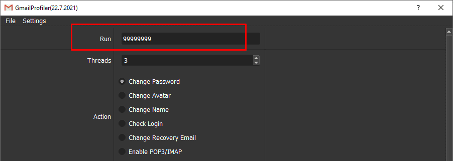 Number of times to run - Gmail profiler tool