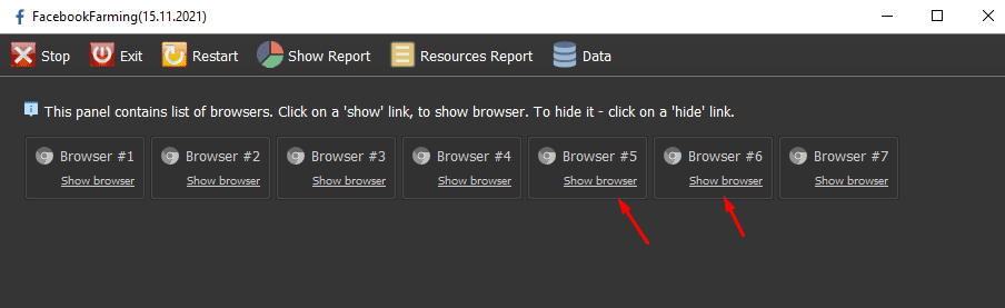 How to show browsers - Farm Facebook Accounts