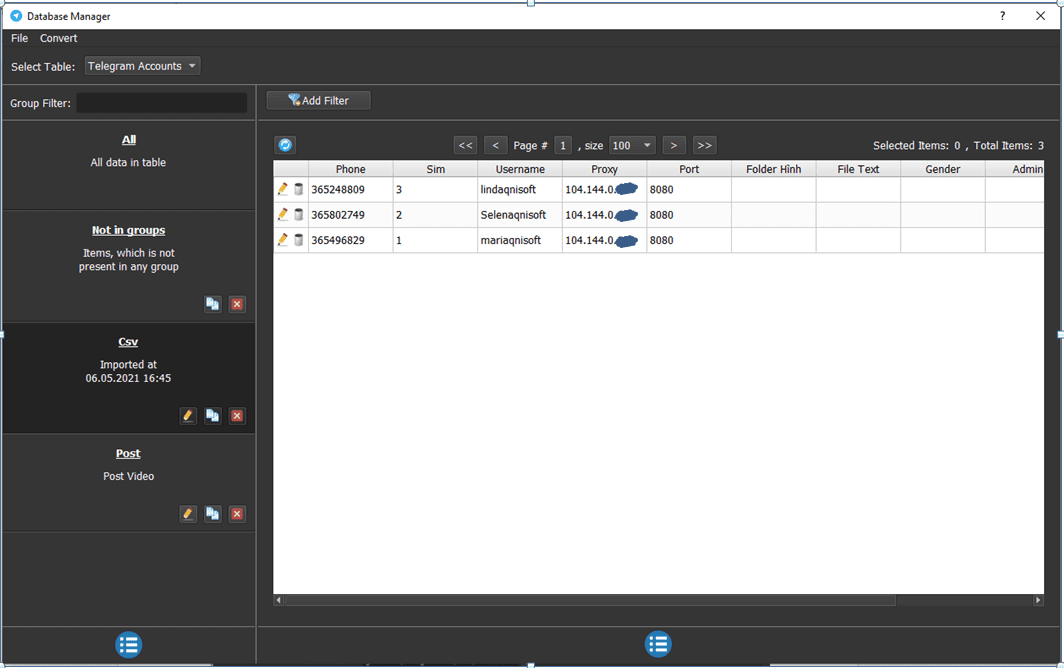 Telegram Member Adder - Database Manager dialog box