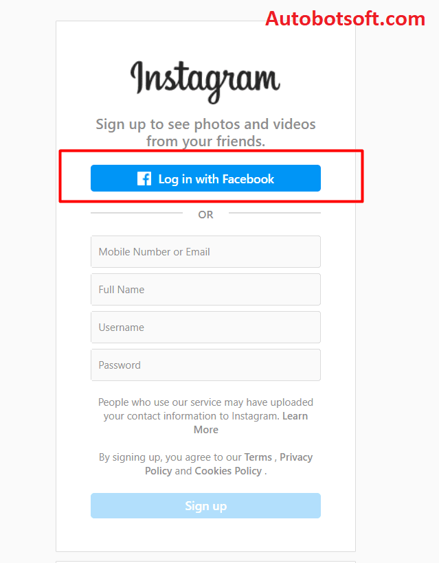 Instagram Accounts Creator Tool - Login with Facebook