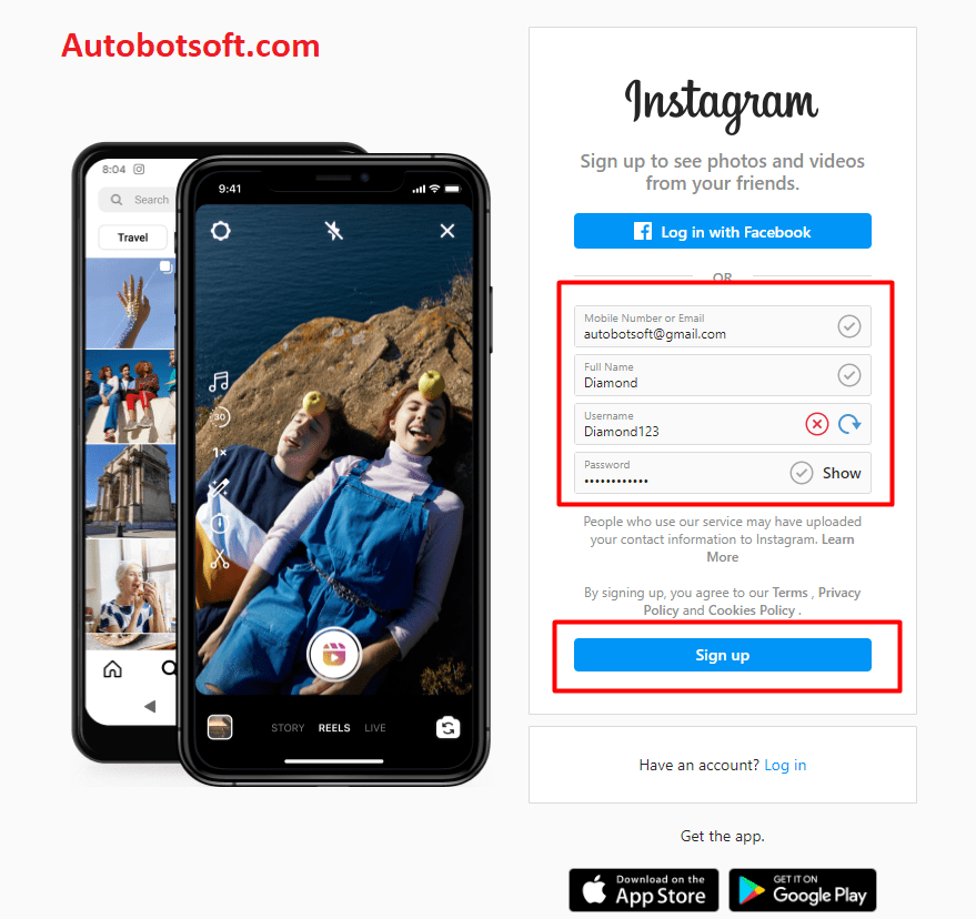 InstagramCreator Tool - Sign up