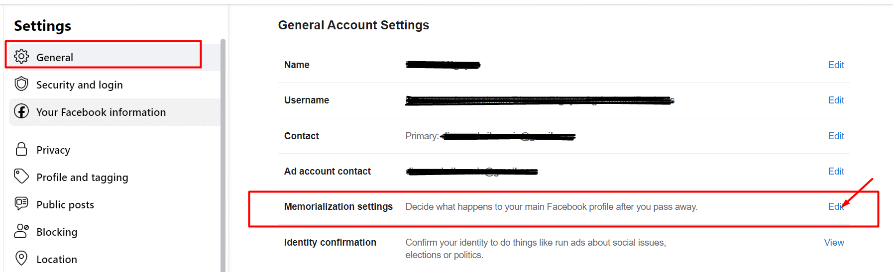 facebook account generator - Memorialization settings