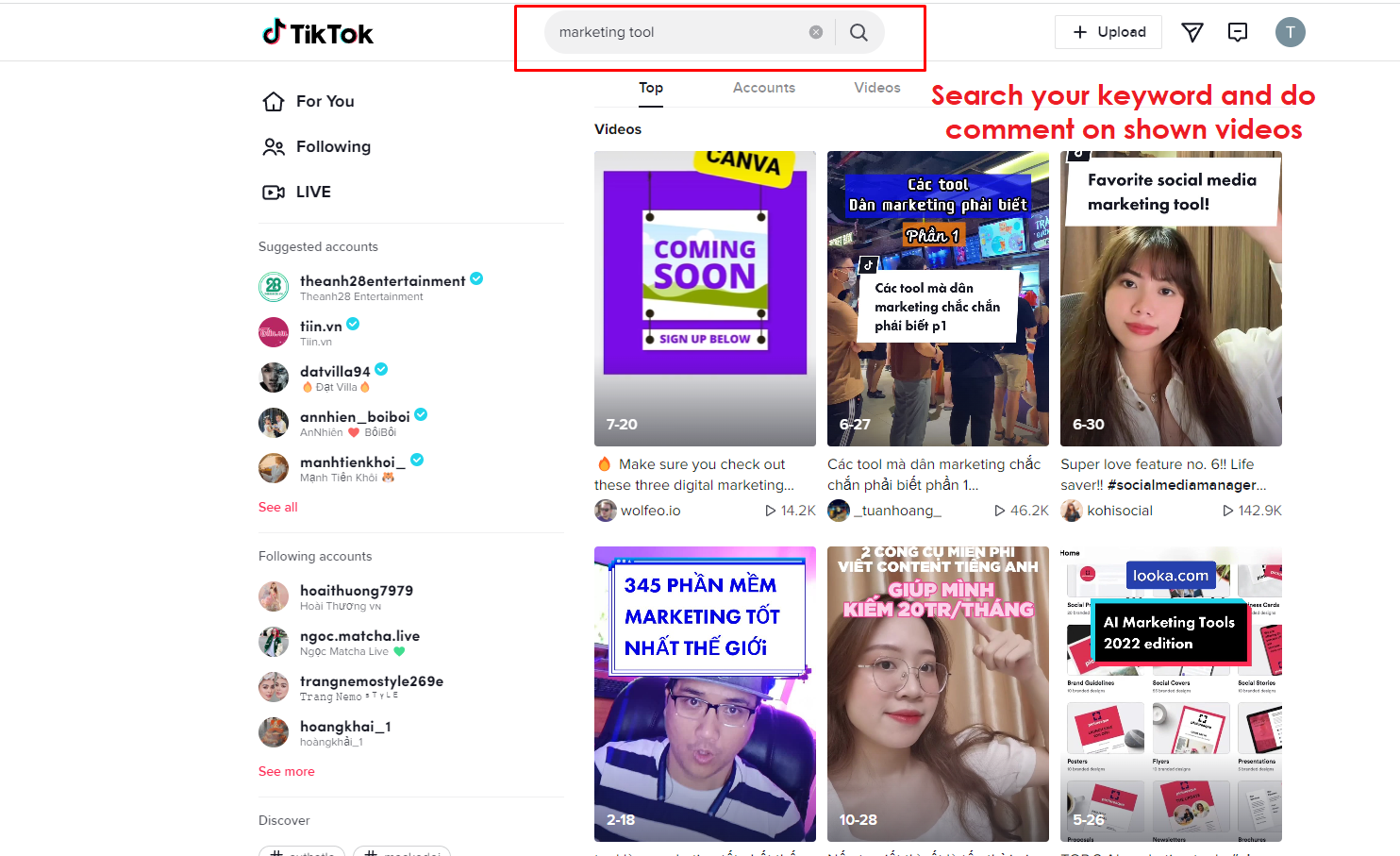 Search and comment on TikTok