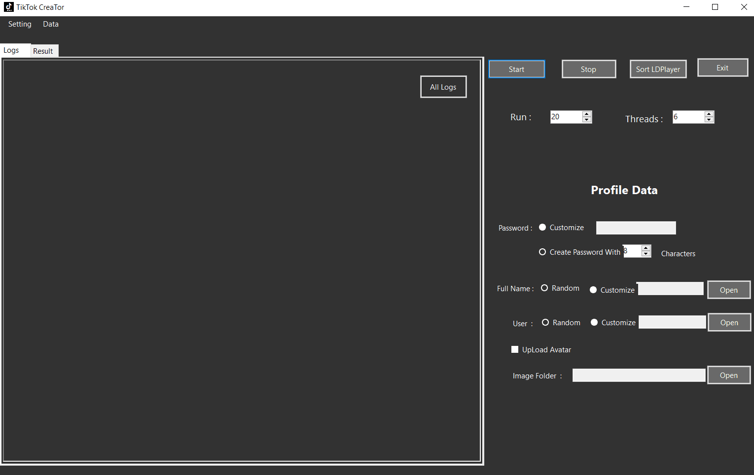 TikTokCreator - interface